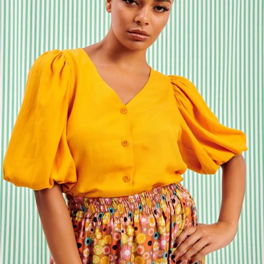 Yellow Puff Sleeve Blouse